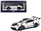 2022 Porsche 911 GT3 RS Weissach Package White with Carbon Top and Indigo Blue Wheels 1/18 Diecast Model Car by Norev