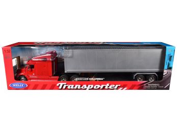 Freightliner Columbia Truck Red with Gray Container 1/32 Diecast Model by Welly