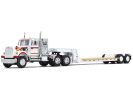 Western Star 4900 with 36" Vintage Flat Top Sleeper and Rogers Vintage Lowboy Trailer White with Graphics 1/64 Diecast Model by DCP/First Gear