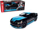 2015 Ford Mustang GT 5.0 Black with Petty Blue Stripes "Petty's Garage" 1/18 Diecast Model Car by Auto World